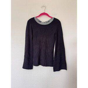 Olivia Warren Small womens black pullover sweater striped tie back neck close